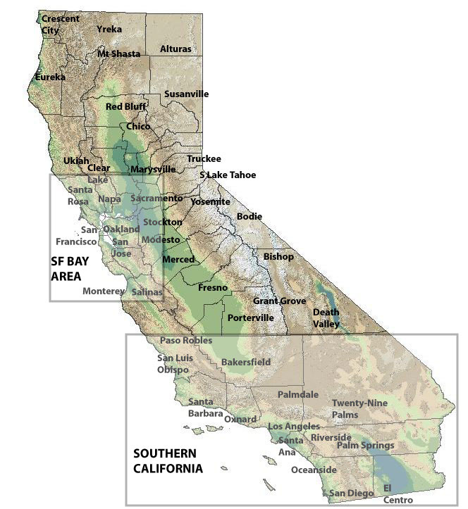 california map of cities. click on map for cities or
